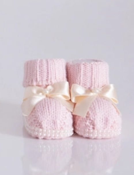 Baby Girl Knit & Pearl Booties