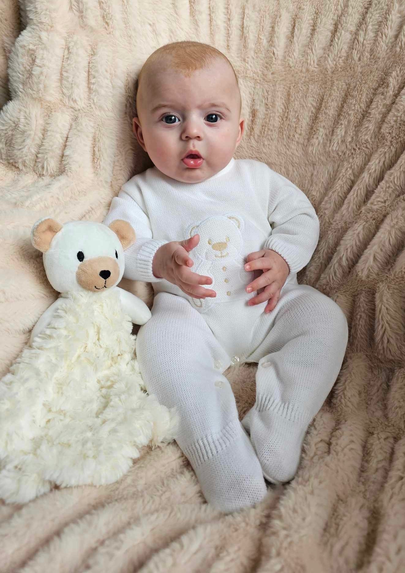 White teddy knitted onesie