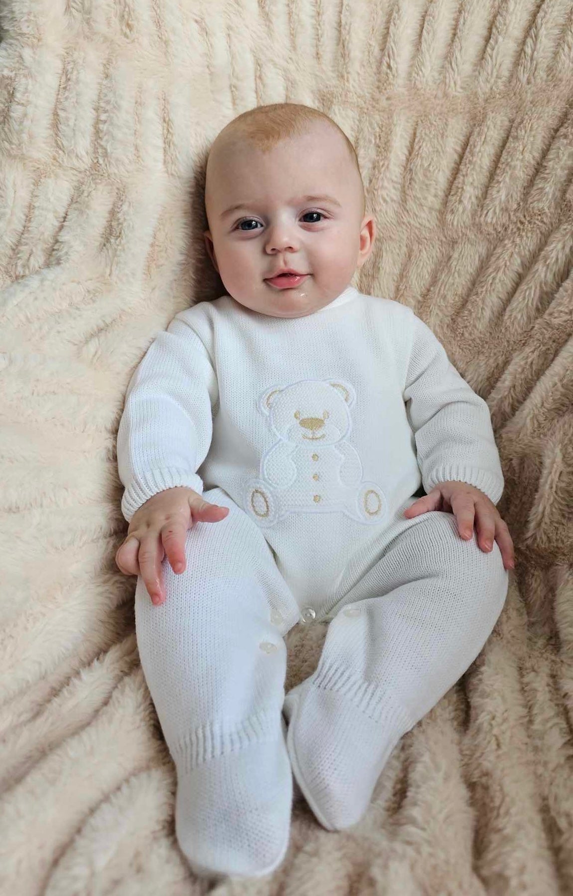 White teddy knitted onesie