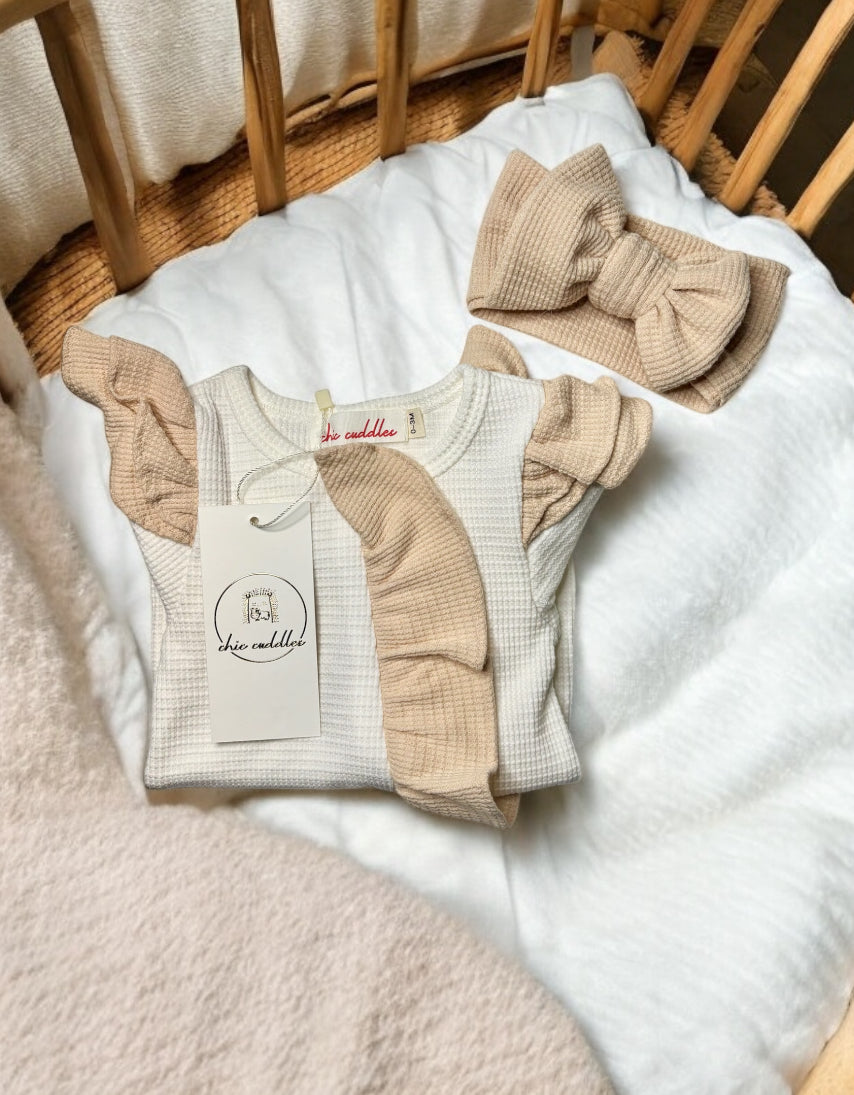 Coconut and Oat Waffle Onesie With Matching Headband