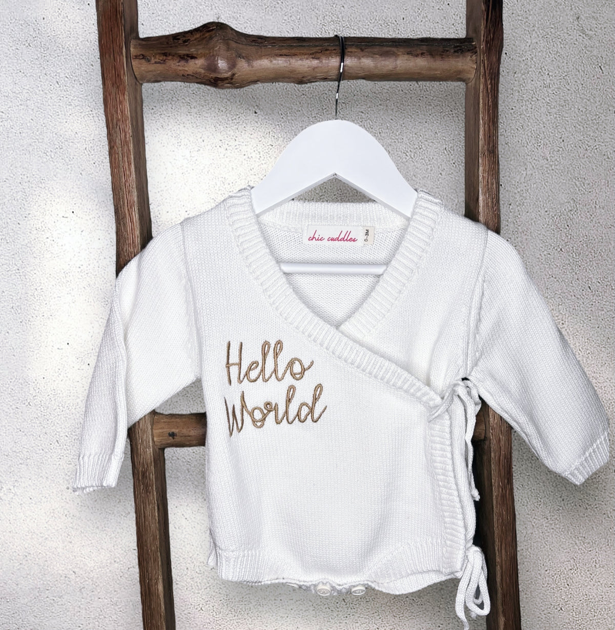 Baby Chunky Knit Hello World Side Tie Romper