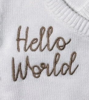 Baby Girls Chunky Knit Hello World Side Tie Romper