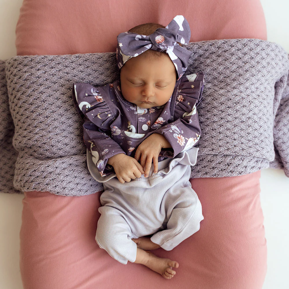 Midnight Swan Long Sleeve Organic Bodysuit with Frill
