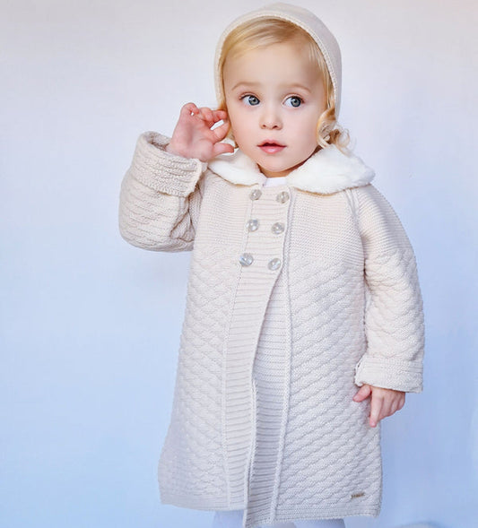 Baby girl coat with matching bonnet.