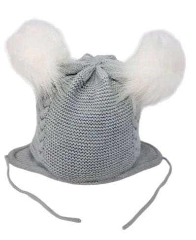 Double fur pom knitted hat - Cotton Lined