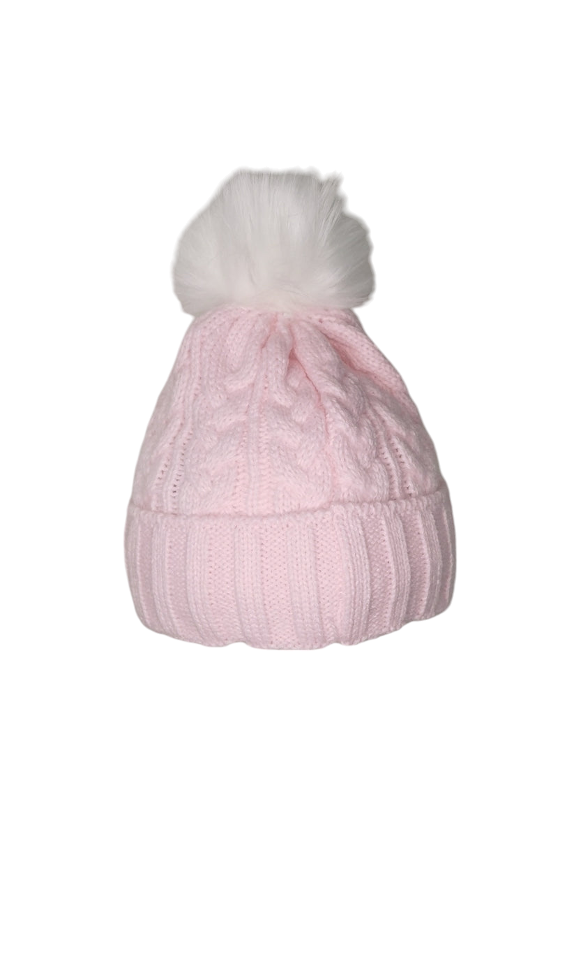 Baby Cable Knit Fur Pom Hat