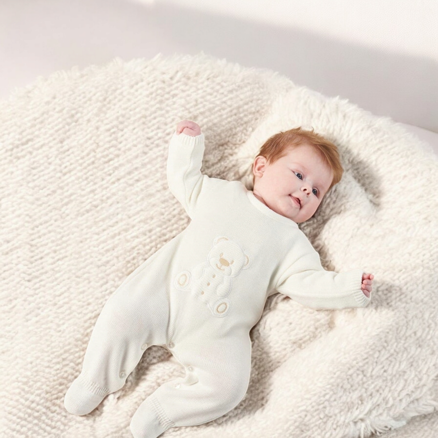 White teddy knitted onesie