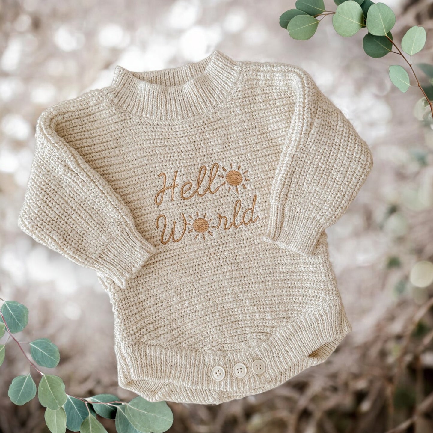 "Hello world" Chunky knit romper