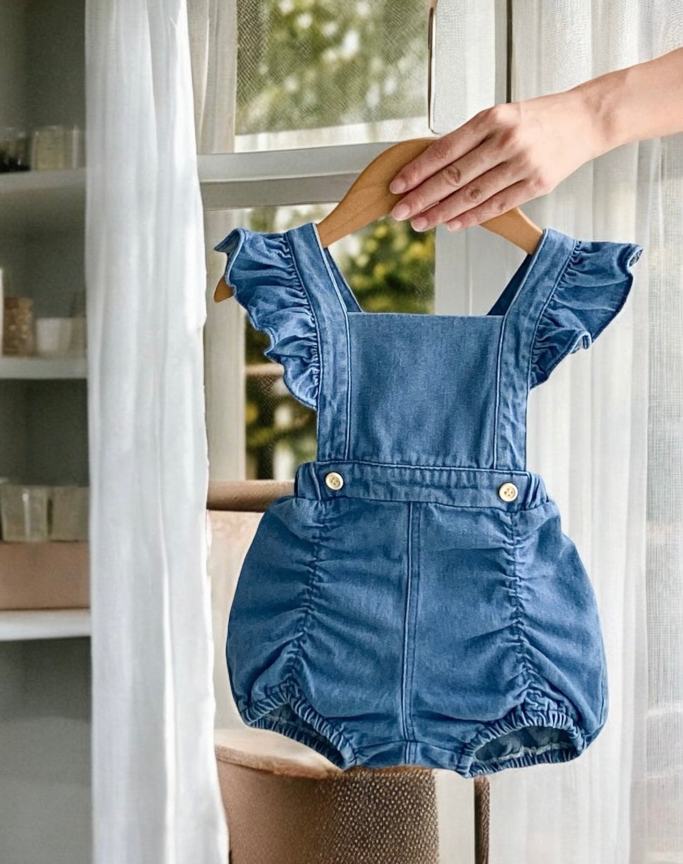 Baby Girl Denim Ruffle Dungarees