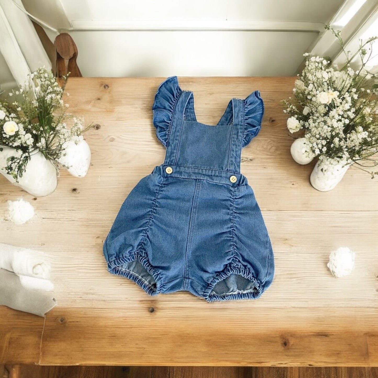 Baby Girl Denim Ruffle Dungarees