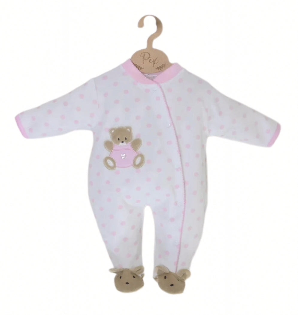 Teddy Spot Velour Sleepsuit