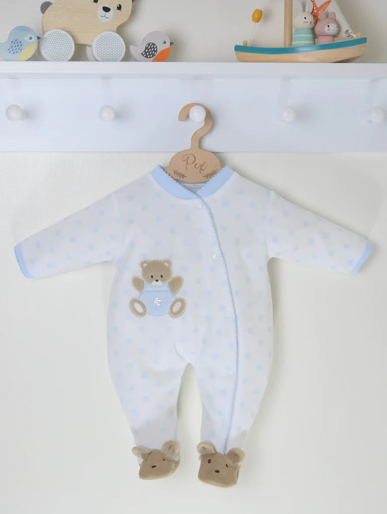 Teddy Spot Velour Sleepsuit -Blue