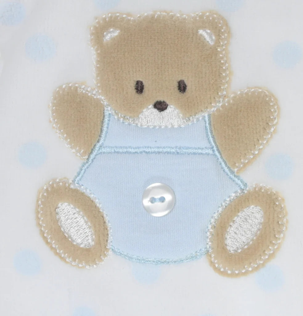 Teddy Spot Velour Sleepsuit -Blue