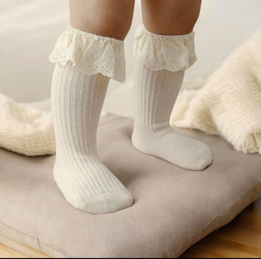 Baby girl knee socks with frill detail at the top.  Vintage style.