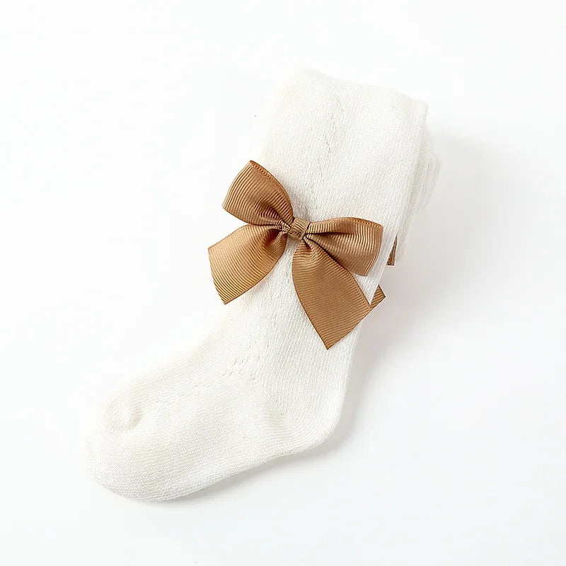 Spanish style tights with satin bow -white