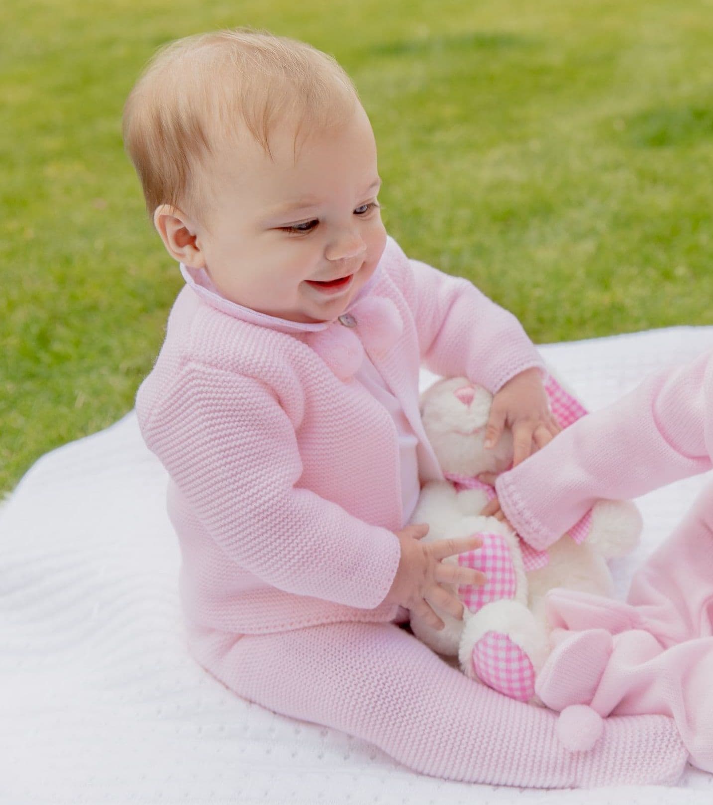 Knitted pom 2 piece outfit - Pink