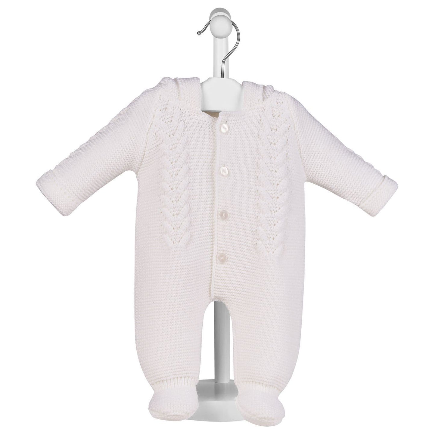 White knitted hooded pramsuit