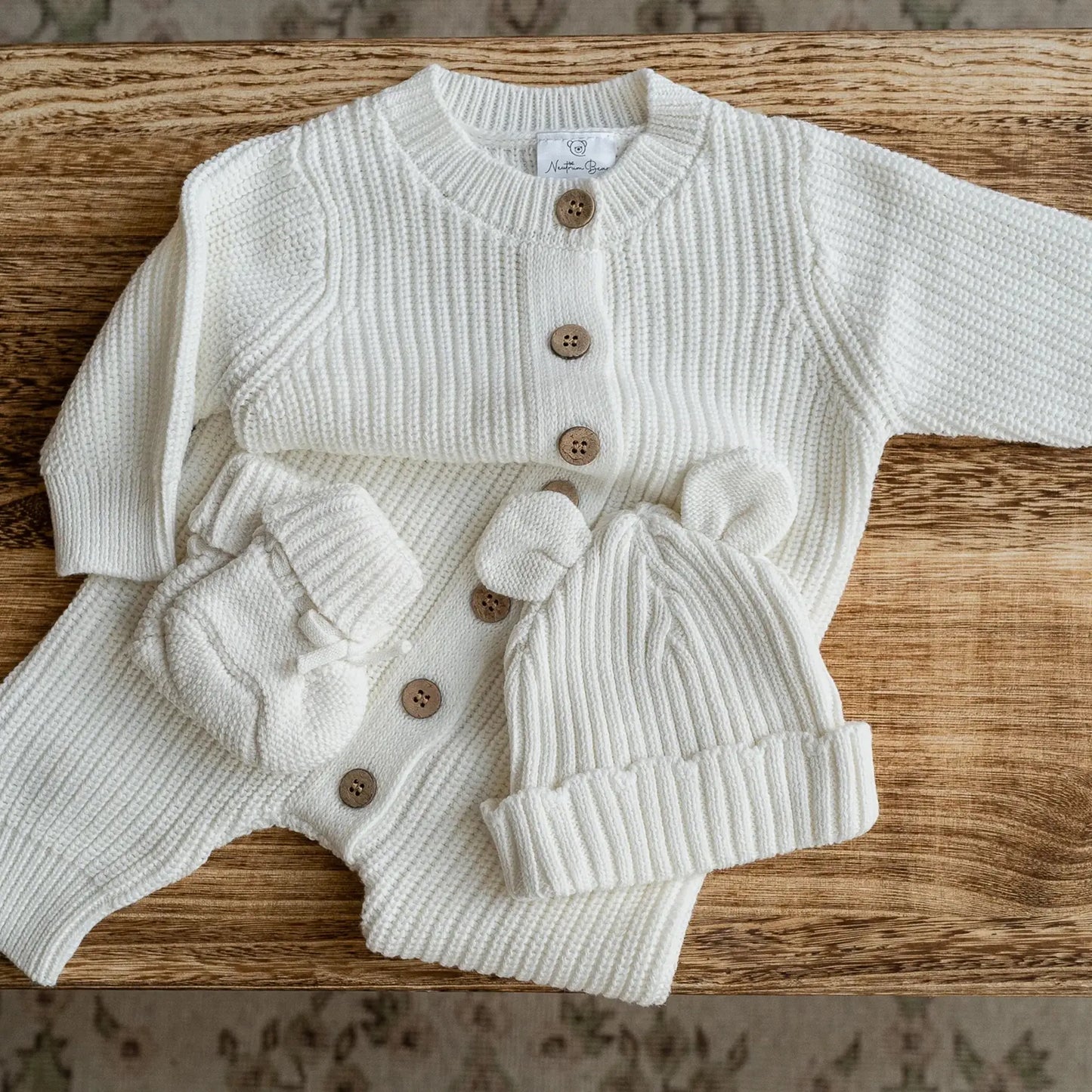 Knitted Sleep Suit, Hat & Booties Set: Snow White