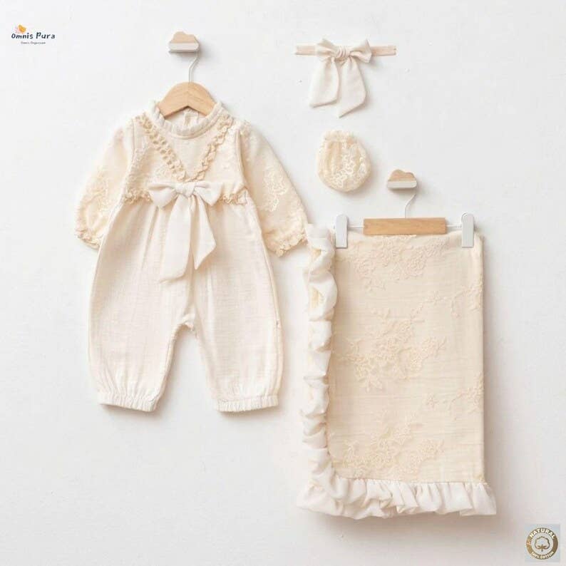Luxury Baby Girl Muslin and Lace 4-Piece Heirloom Set