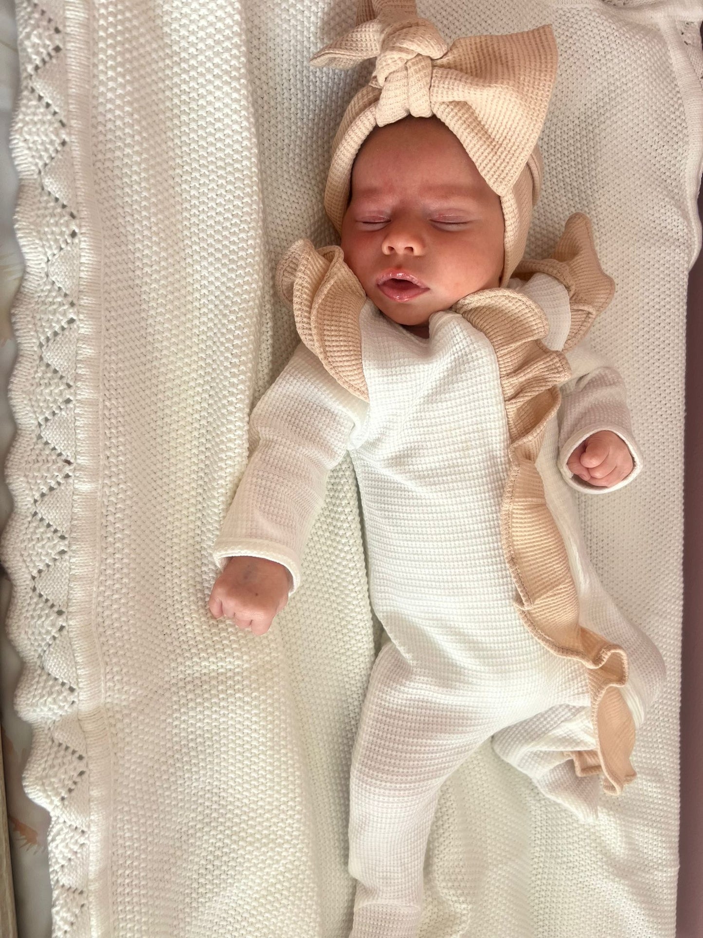 Coconut and Oat Waffle Onesie With Matching Headband