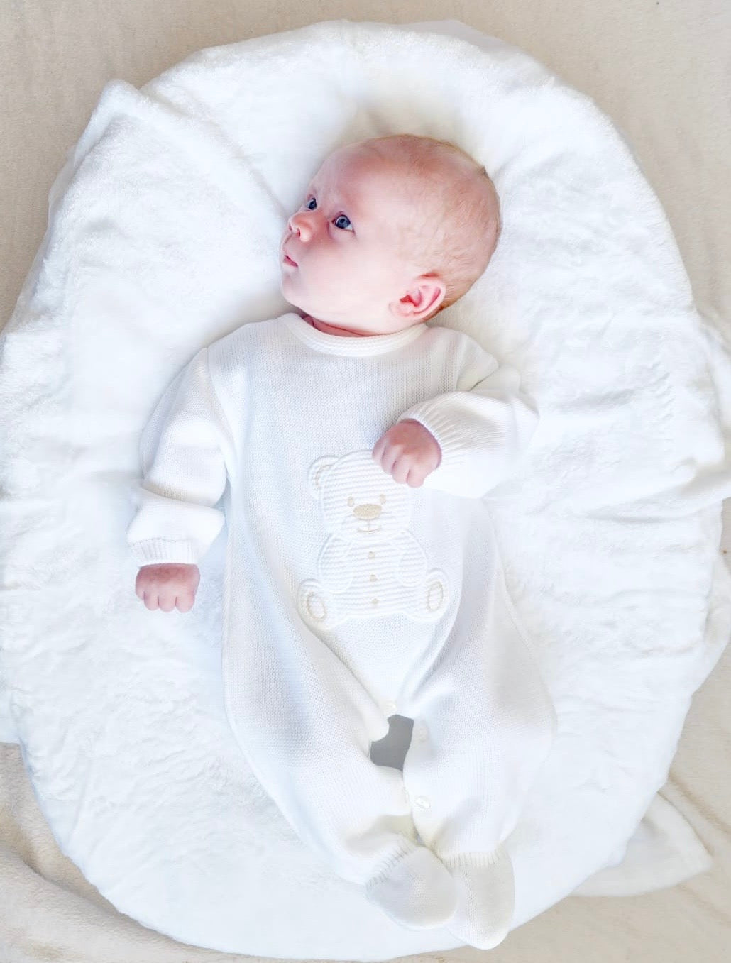 White teddy knitted onesie