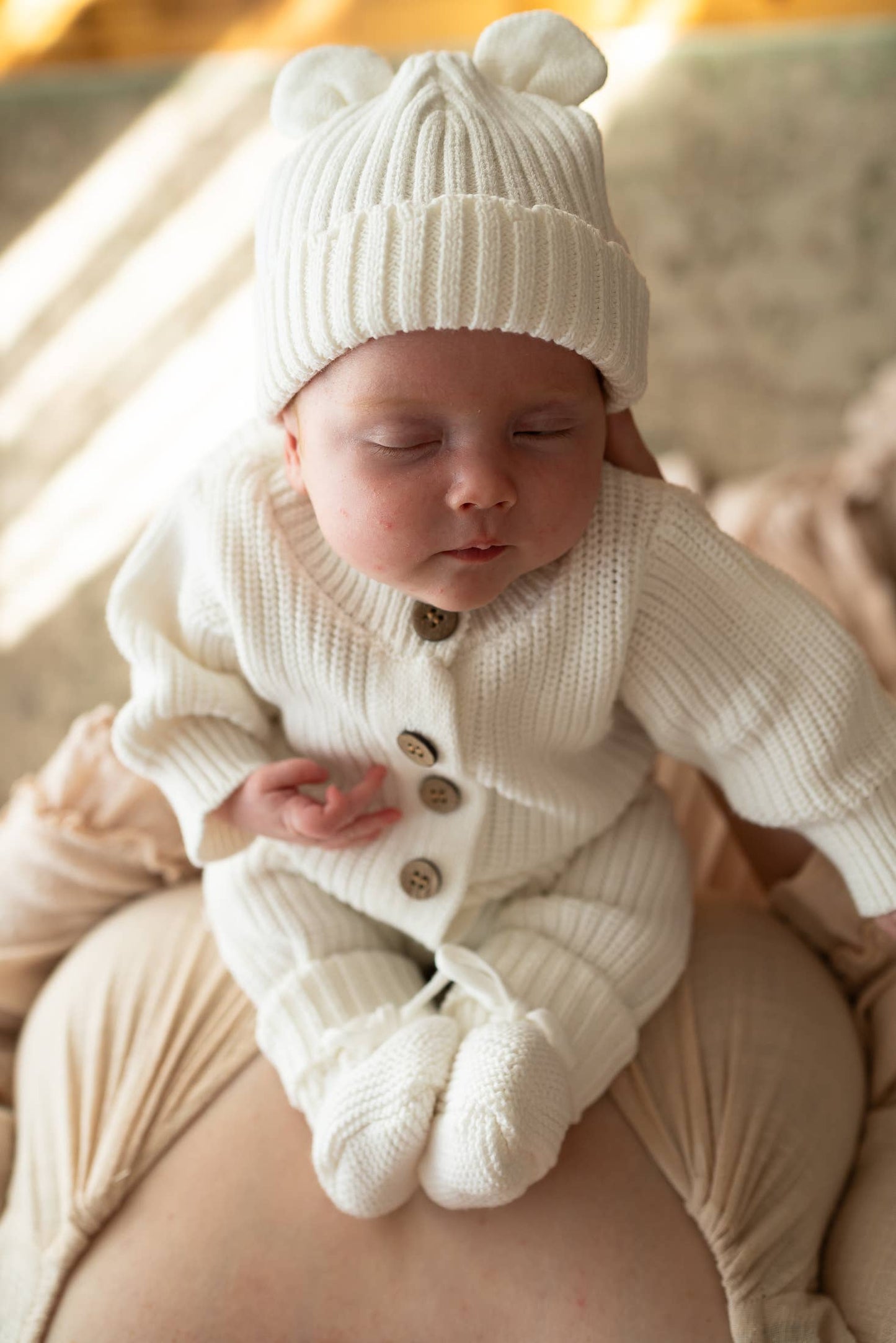 Knitted Sleep Suit, Hat & Booties Set: Snow White