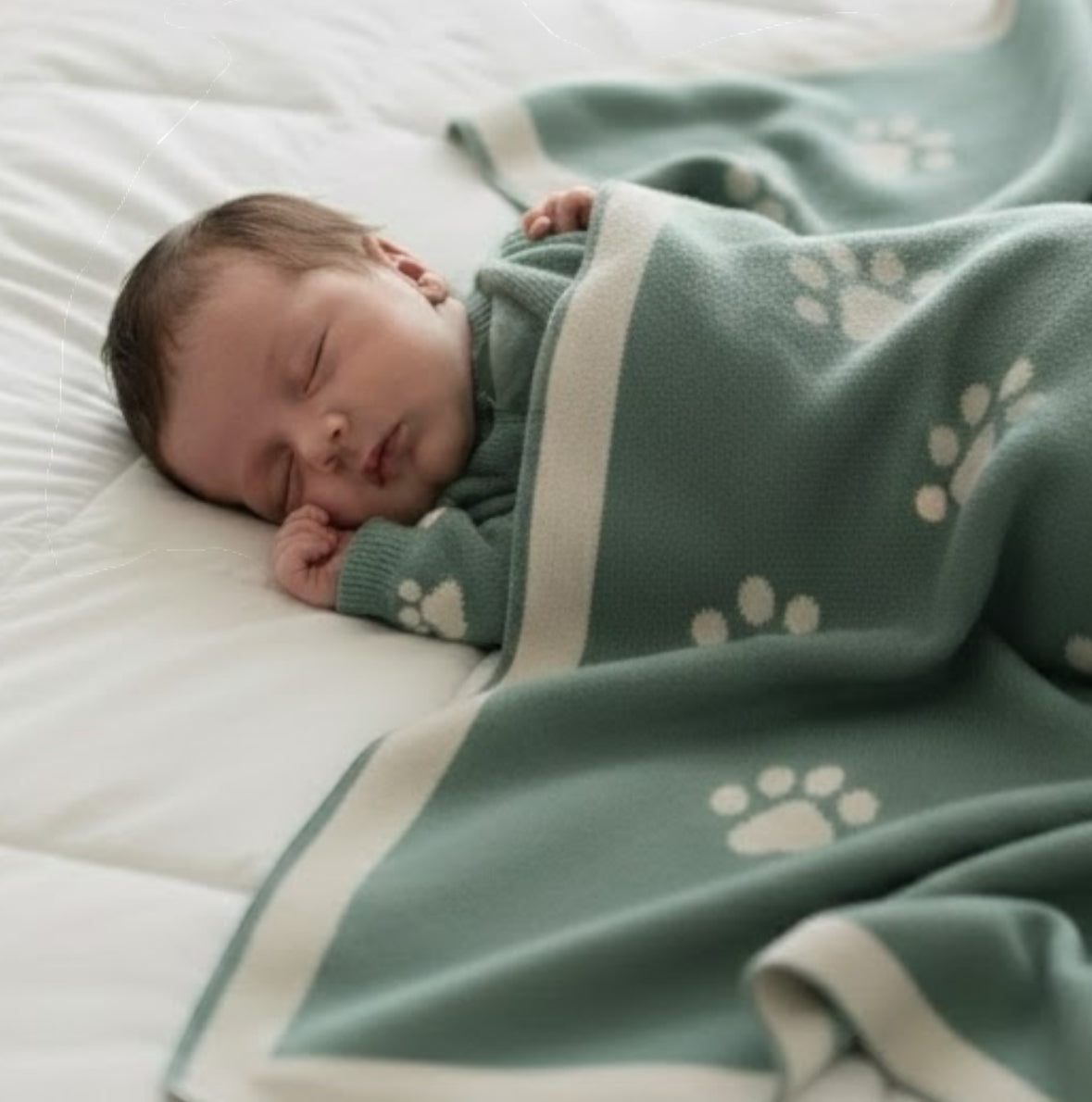 Close-up of the soft knit texture on the Little Paws Organic Cotton Blanket.