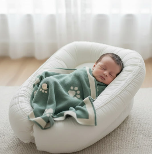 Little Paws Organic Cotton Blanket in [Color] - Made in Spain.